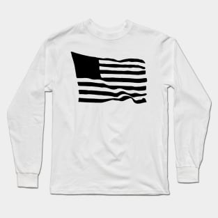 Black and White American Flag Silhouette Long Sleeve T-Shirt